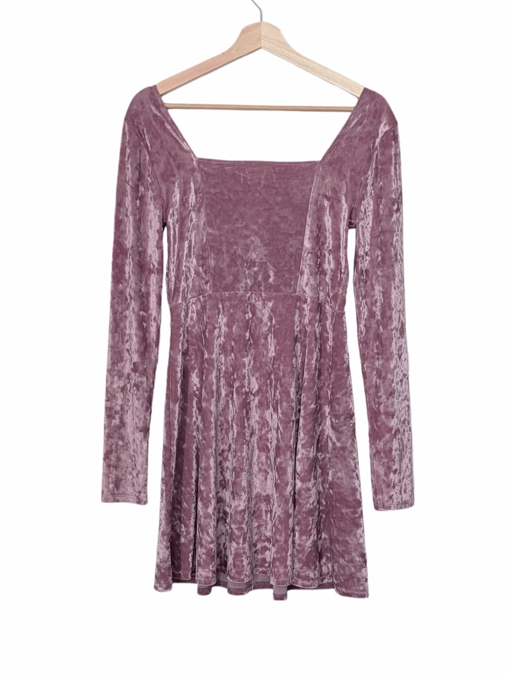 Aeropostale Mauve Crushed Velvet Long Sleeve Fit & Flare Mini Dress Whimsygoth - Picture 6 of 13
